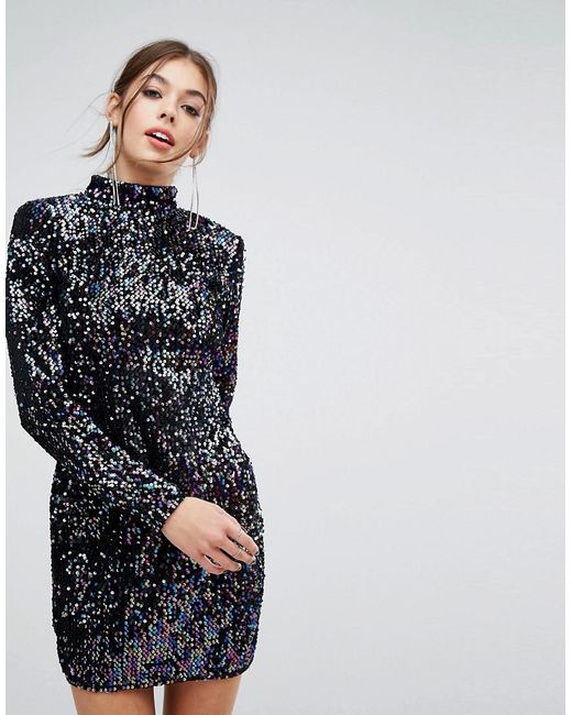 PRETTYLITTLETHING Multicolor Long Sleeve Sequin Dress