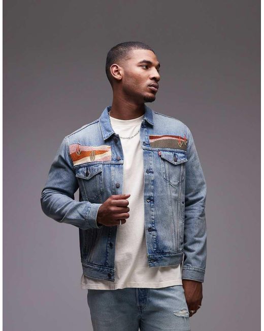 Levi's Gray The Trucker Jacket Scenic Embroidered Denim Relaxed Fit for men