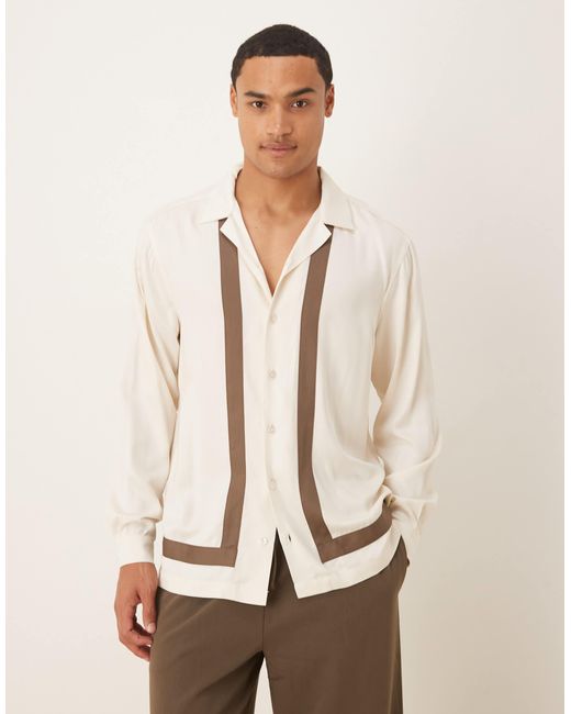 ASOS Natural Regular Revere Shirt With Border Detail for men