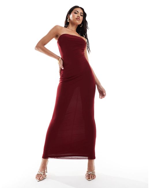 ASOS Red Mesh Bandeau Cowl Neck Midi Dress