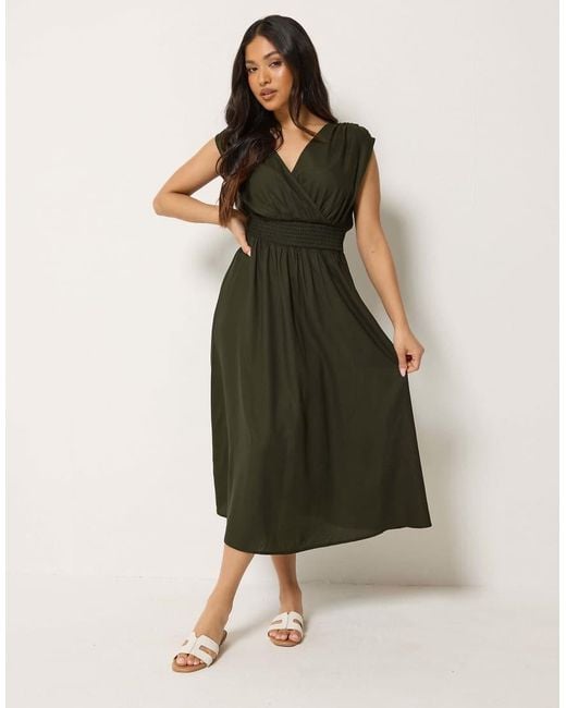 PixieGirl Green Petite Wrap Midi Dress