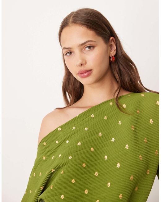 Never Fully Dressed Green Tilly Plisse Off Shoulder Midaxi Dress