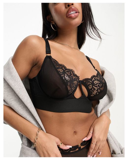 Tutti Rouge Black Delaney Mesh And Lace Plunge Bra With Cutout Cup Detail