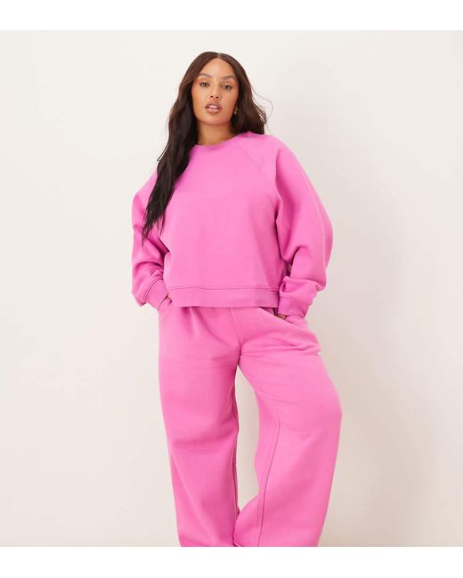 ASOS Pink Asos Design Curve Wide Leg Brushback Jogger