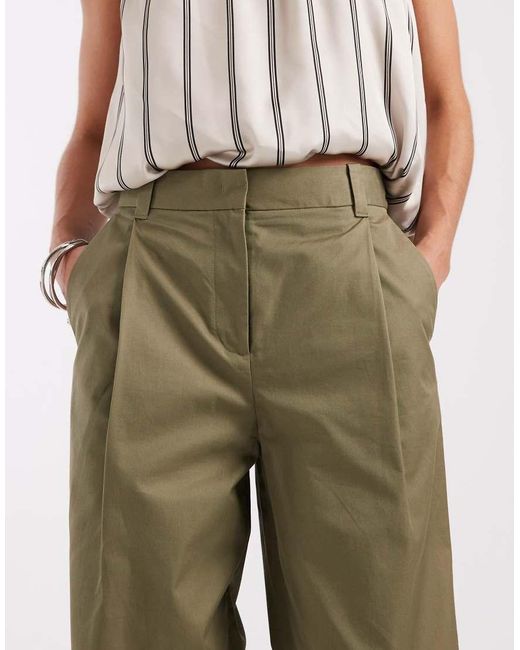 & Other Stories Natural Cotton Wide Leg Trousers With Pleat Detail