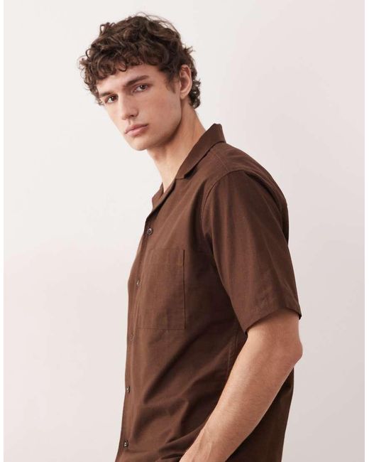 Free Society Brown Linen Blend Short Sleeve Shirt for men