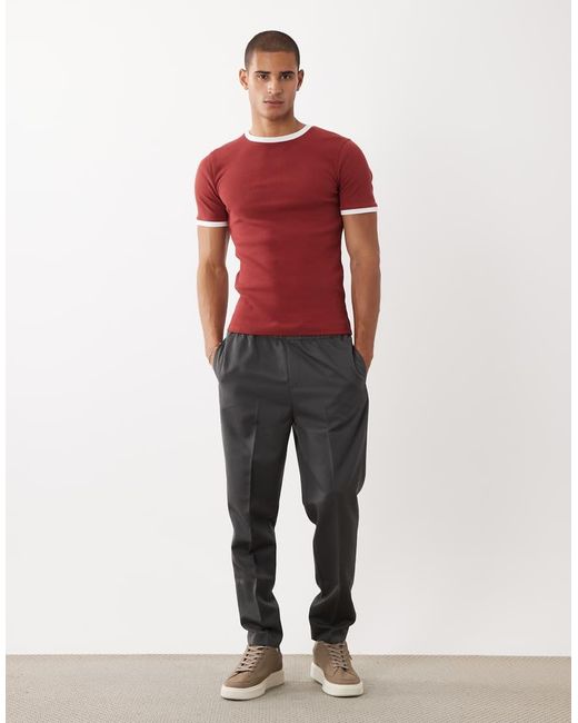 ASOS Red Muscle Fit T-shirt With Ringer Detailing for men