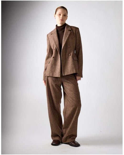 NARRATED Brown Double-Breasted Tweed Blazer