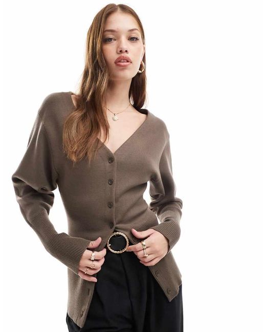 & Other Stories Gray Compact Knit Cardigan With V Neck And Volume Sleeves