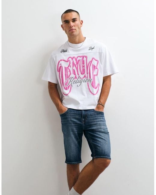 True Religion White Ricky Standard Fit Denim Shorts for men