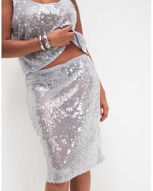 ASOS White Asos Design Curve Co-Ord Glass Sequin Pencil Midi Skirt