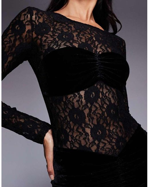 Bardot Black Helenie Velour Lace Maxi Dress
