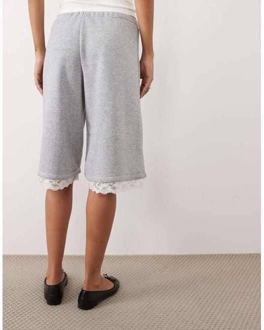 ASOS Gray Jersey Shorts With Lace Trim
