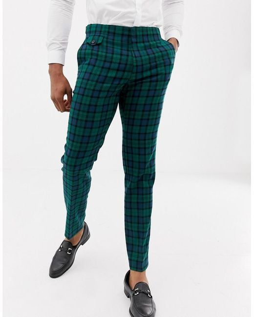Pantalones de traje ajustados a cuadros escoceses Blackwatch ASOS de hombre  de color Verde | Lyst