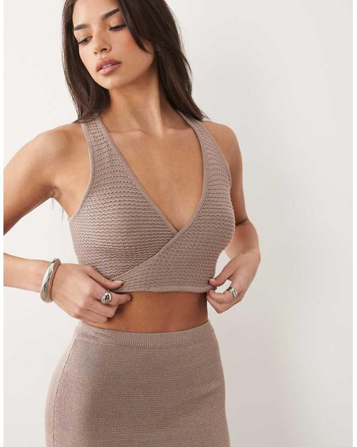 Honest The Label Natural Taura Knitted Wrap Top