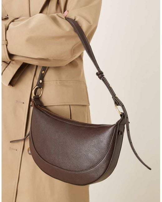 Mango Brown Classic Half Moon Shoulder Bag