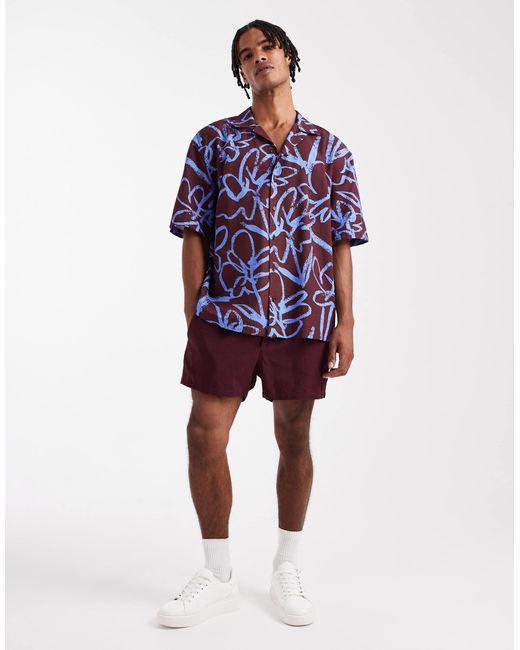 ASOS Blue Co-ord Relaxed Revere Shirt With Floral Print for men