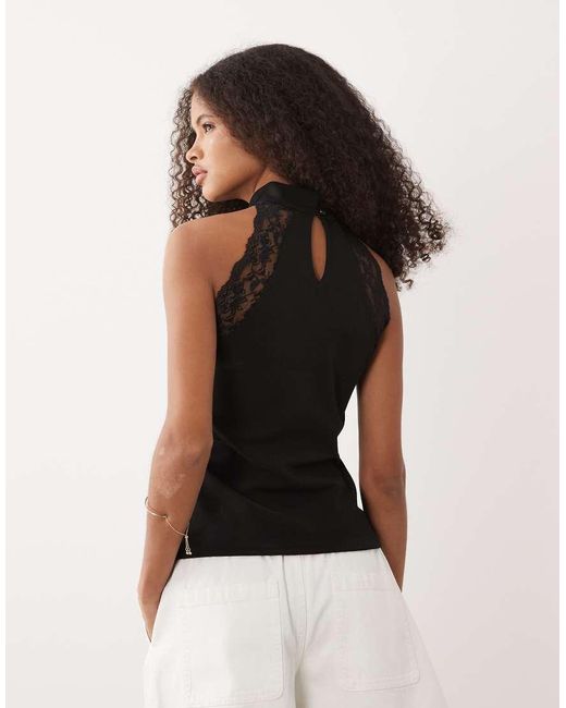 ASOS Black Halter Neck With Lace Trim Top