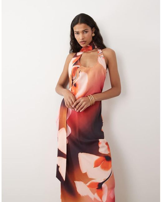 ASOS Red Techy Scoop Neck Maxi Dress With Scarf