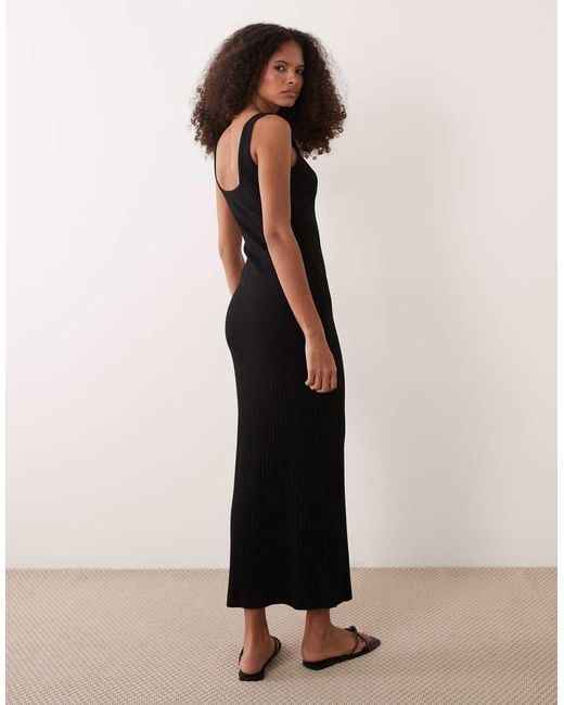 ASOS Natural Button Down Rib With Picot Trim Midi Dress