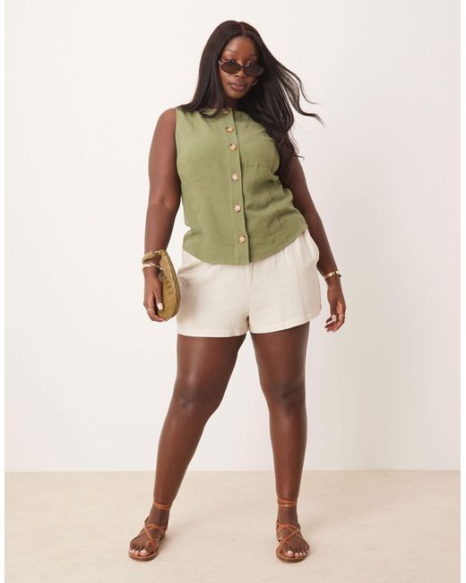 ASOS Green Asos Design Curve Linen Look Button Front Waistcoat