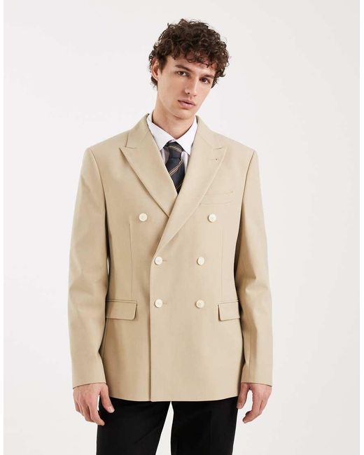 ASOS Natural Double Breasted Regular Blazer for men