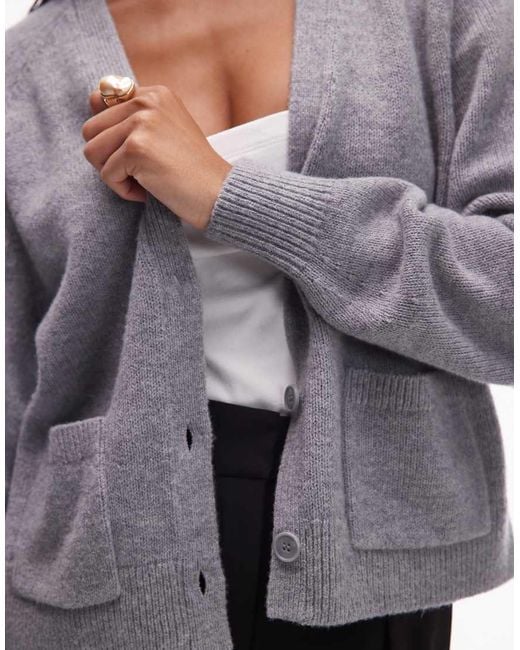 & Other Stories Gray Wool Blend Cardigan With Patch Pockets