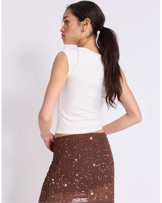 Stradivarius White Embroidered Mini Skort