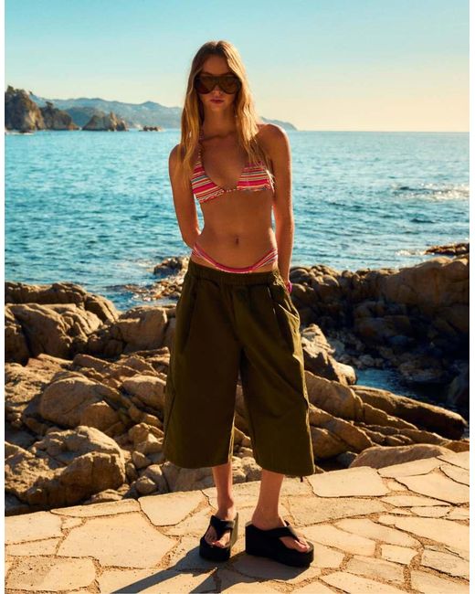 Bershka Brown Striped Halter Bikini Top