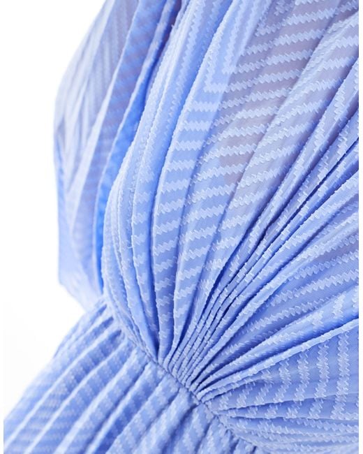 ASOS Blue Tie Back Fluted Sleeve Pleated Chevron Chiffon Midi Dress