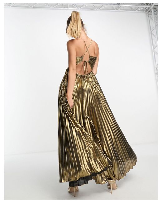 EVER NEW Metallic Pleated Cross Over Maxi Dress | Lyst