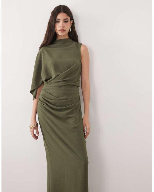 ASOS Green One Sleeve Maxi Dress With Pleat Waist Detail
