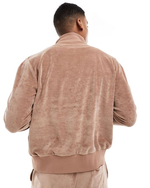 ASOS – oversize-trainingsjacke aus velours in Brown für Herren