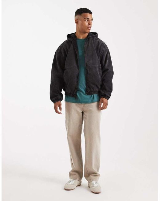 Hollister Blue Oversized Hooded Denim Bomber Jacket for men