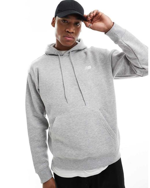 New Balance Gray Small Logo Brushed Hoodie for men