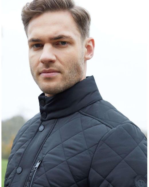 Threadbare Blue Showerproof Funnel Neck Diamond Quilted Jacket for men
