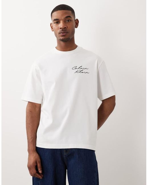 Calvin Klein White Relaxed Fit Graphic T-Shirt for men