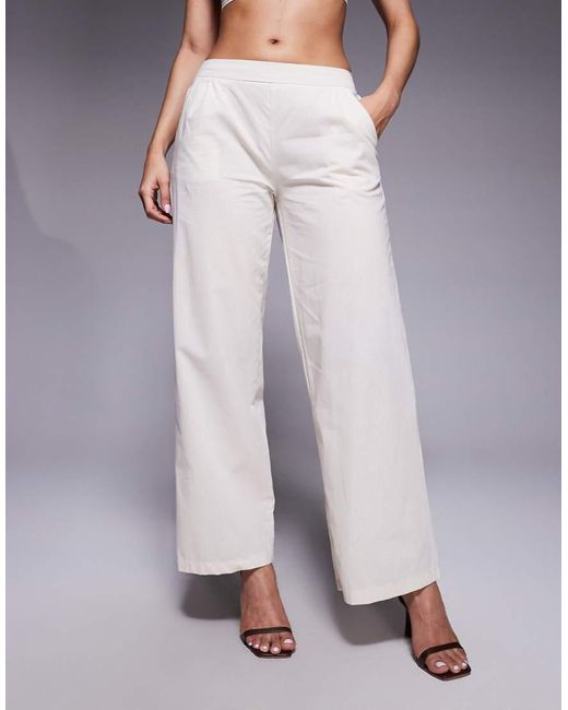 Missy Empire Gray Missy Empire Linen Look Elasticated Waist Wide Leg Pants
