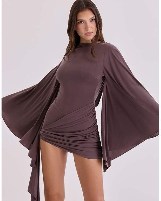 House Of Cb Purple Lavine Espresso Slinky Draped Jersey Playsuit