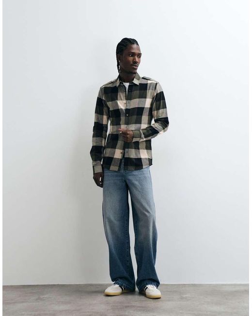 Only & Sons Gray Buffalo Check Shirt for men