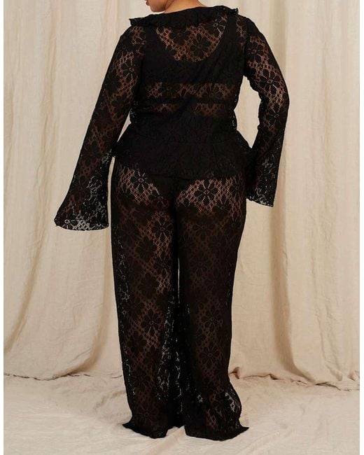 Going Somewhere Black Floral Crochet Trousers