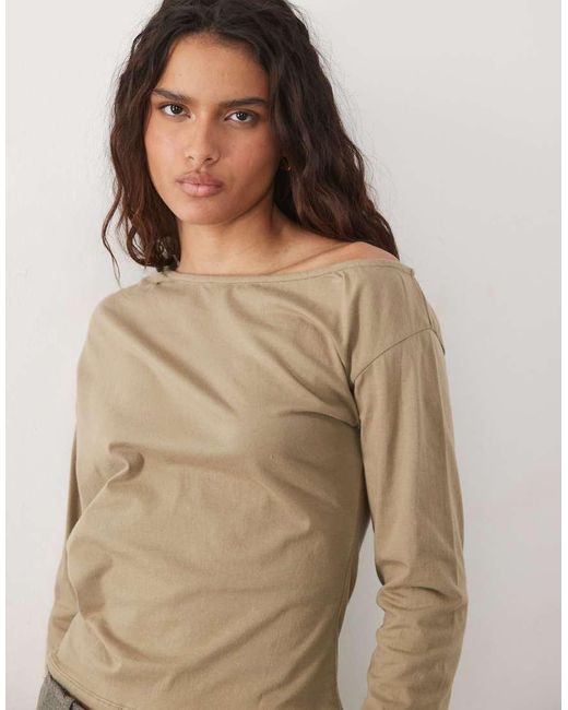 Motel Natural Blessen Off Shoulder Slouchy Long Sleeve Top