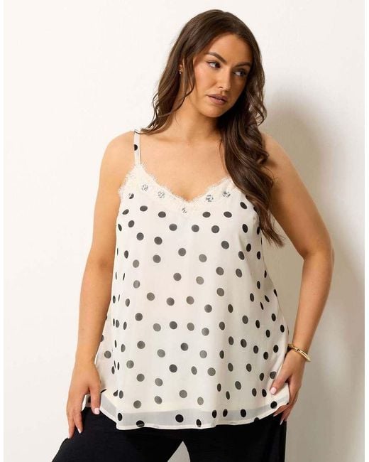 Yours Clothing White Polka Dot Lace Vest Top