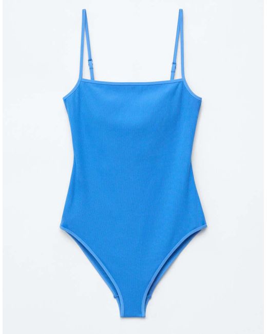 & Other Stories Blue Square Neck High Leg Ribbed Swimsuit