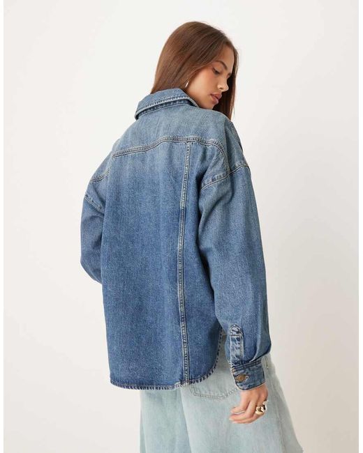 Camicia Giacca Di Jeans Medio Con Cuciture di JJXX in Blue