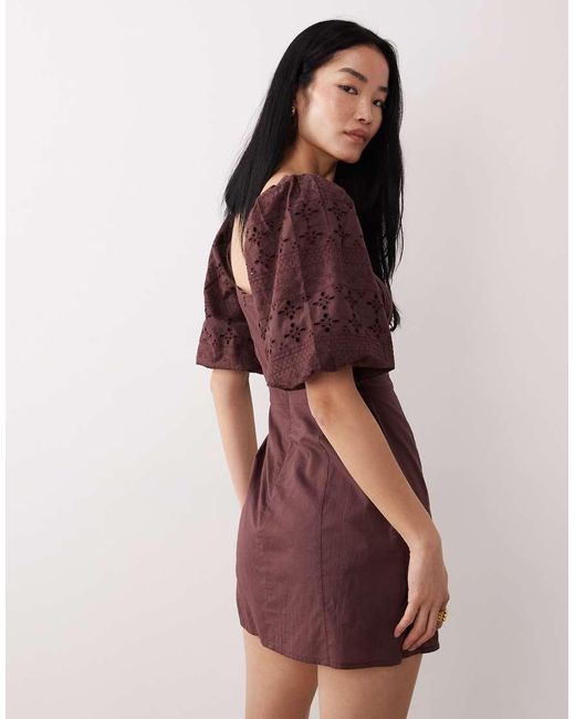 Wednesday's Girl Red Short Sleeve Broderie Sleeved Mini Dress