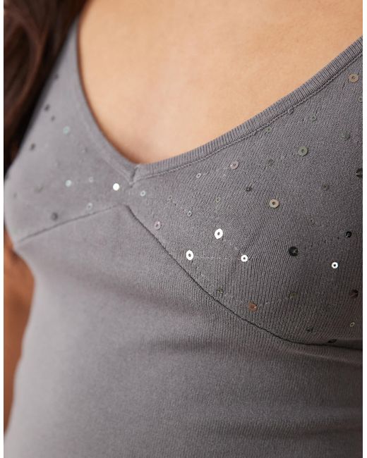 Mango Gray Sequin Strappy Cami Top