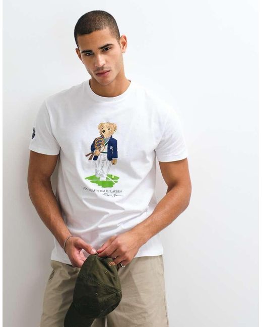 Polo Ralph Lauren White Wimbledon Capsule Classic Bear Print T-Shirt for men