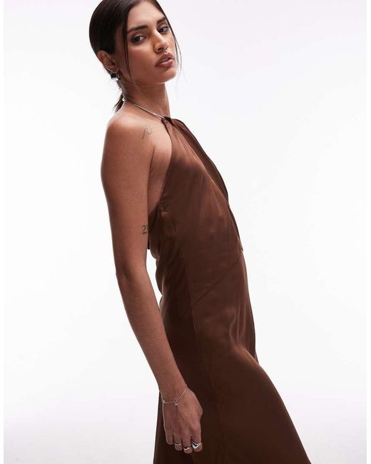 & Other Stories Brown Maxi Dress With Metal Halter Neck Detail And Low Back