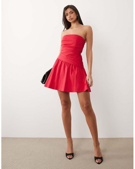 Forever New Red Cotton Bandeau Mini Dress